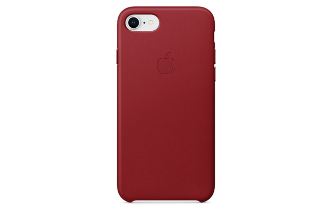 iPhone 8につけた赤いレザーケース