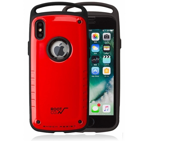 赤色のボディのROOT CO.iPhone XS Max 耐衝撃 iPhone ケース