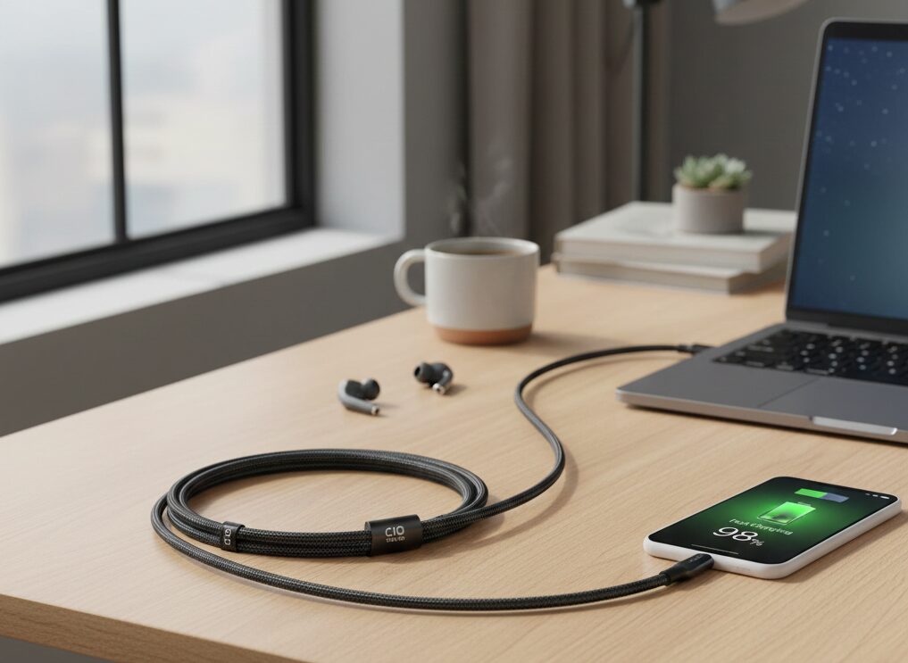 デスクの上の充電ケーブル