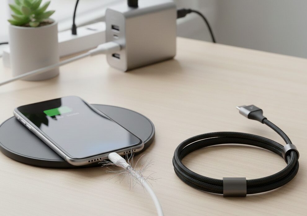 デスクの上の充電ケーブル